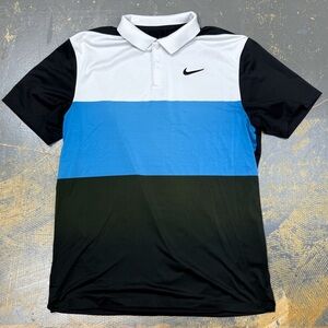 Nike Golf Dri-Fit Collared Button Up Shirt AV4180-136 Black Blue White Medium